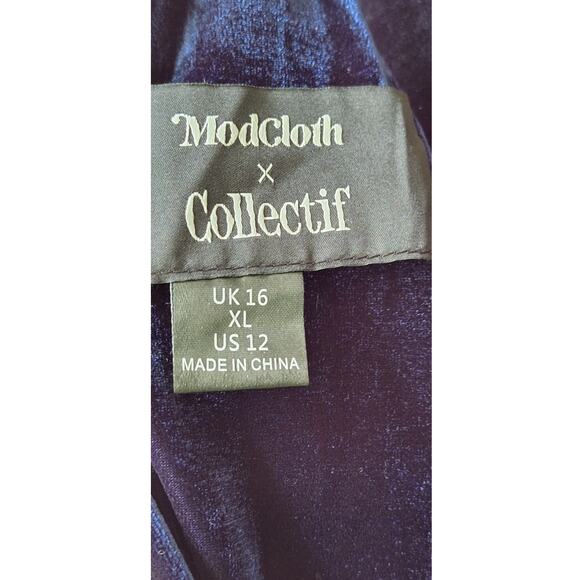 Modcloth x Collectif Blue Velvet Mermaid Side Slit Gown Maxi Dress Size 12 Goth - Picture 3 of 11